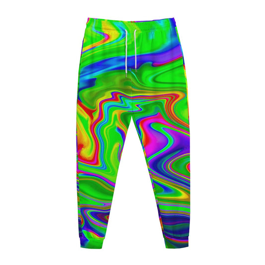 Green Abstract Liquid Trippy Print Jogger Pants