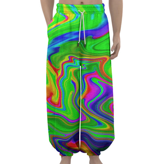 Green Abstract Liquid Trippy Print Lantern Pants