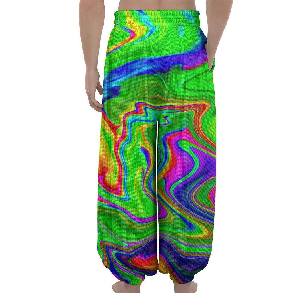Green Abstract Liquid Trippy Print Lantern Pants