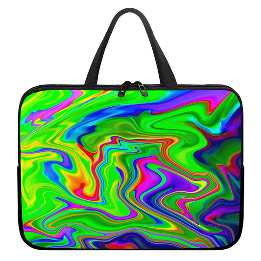 Green Abstract Liquid Trippy Print Laptop Sleeve With Handle