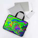 Green Abstract Liquid Trippy Print Laptop Sleeve With Handle