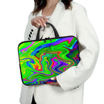 Green Abstract Liquid Trippy Print Laptop Sleeve With Handle