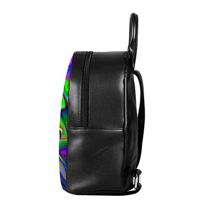 Green Abstract Liquid Trippy Print Leather Backpack