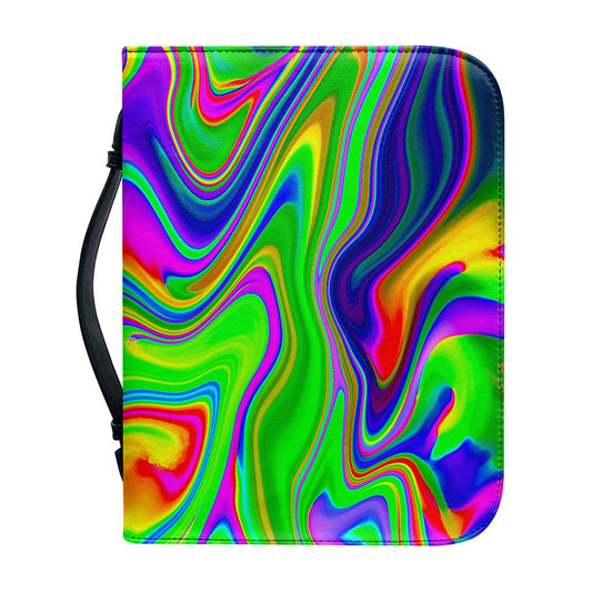 Green Abstract Liquid Trippy Print Leather Bible Cover