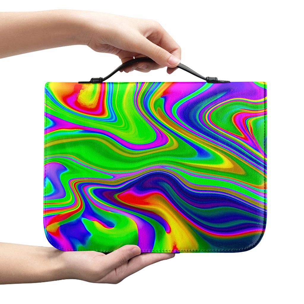 Green Abstract Liquid Trippy Print Leather Bible Cover