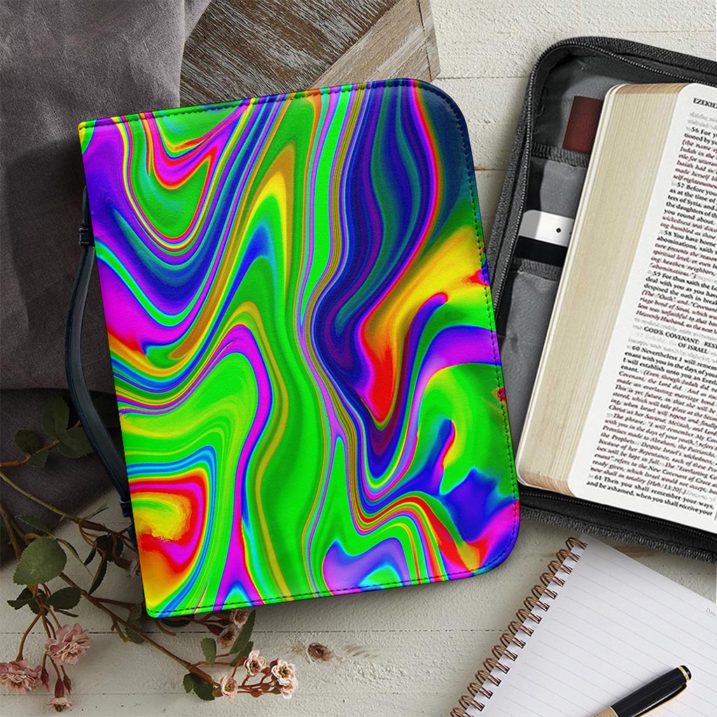 Green Abstract Liquid Trippy Print Leather Bible Cover