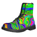 Green Abstract Liquid Trippy Print Lace-Up Boots