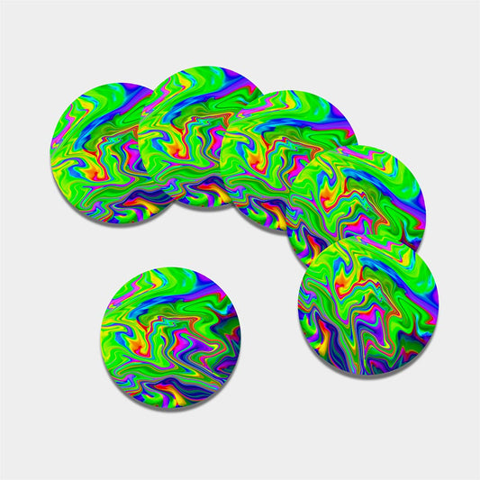 Green Abstract Liquid Trippy Print Leather Coaster Set