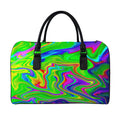 Green Abstract Liquid Trippy Print Leather Duffel Bag