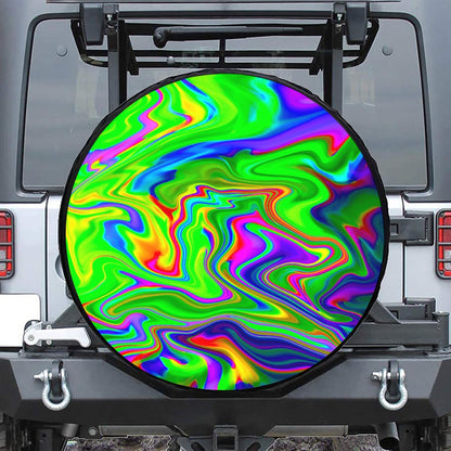 Green Abstract Liquid Trippy Print Leather Spare Tire Cover