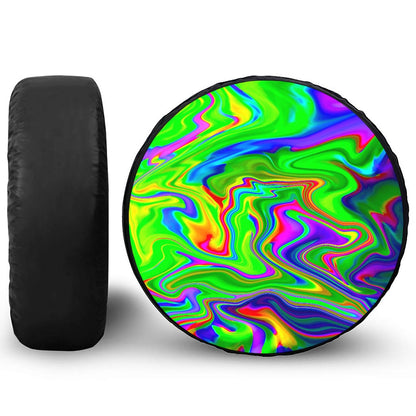 Green Abstract Liquid Trippy Print Leather Spare Tire Cover