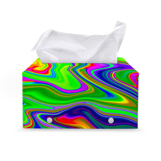 Green Abstract Liquid Trippy Print Leather Tissue Box Cover