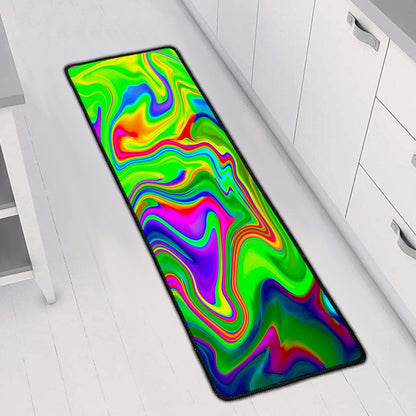 Green Abstract Liquid Trippy Print Long Kitchen Mat
