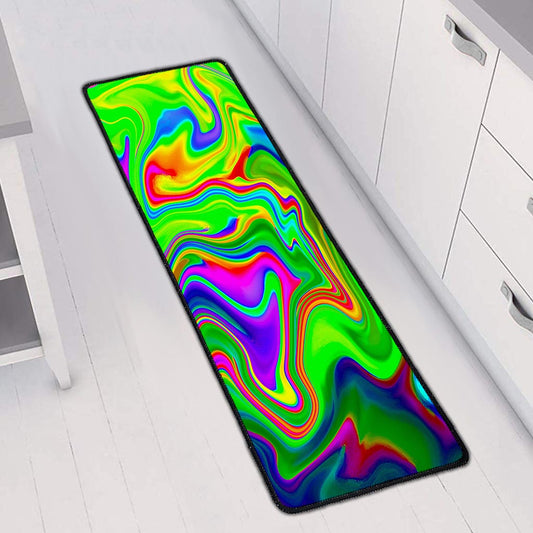 Green Abstract Liquid Trippy Print Long Kitchen Mat