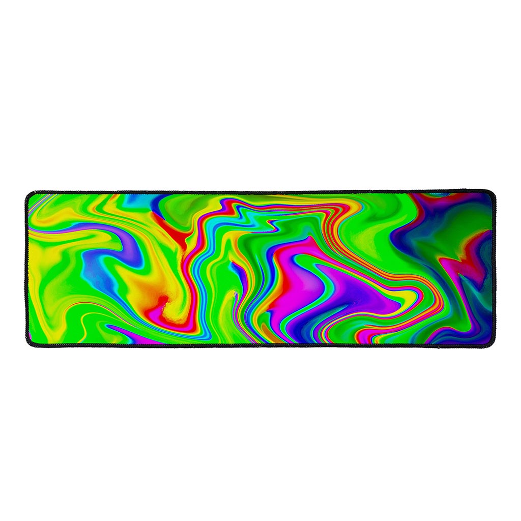 Green Abstract Liquid Trippy Print Long Kitchen Mat