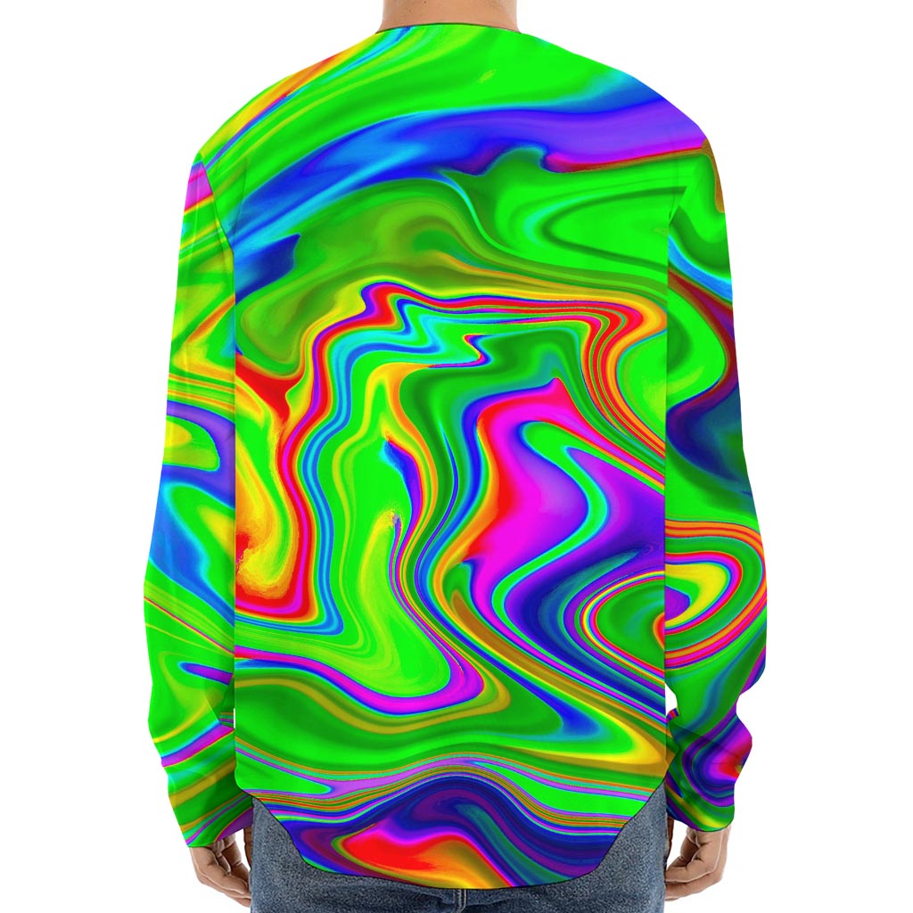 Green Abstract Liquid Trippy Print Long Sleeve Baseball Jersey