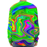 Green Abstract Liquid Trippy Print Long Sleeve Baseball Jersey
