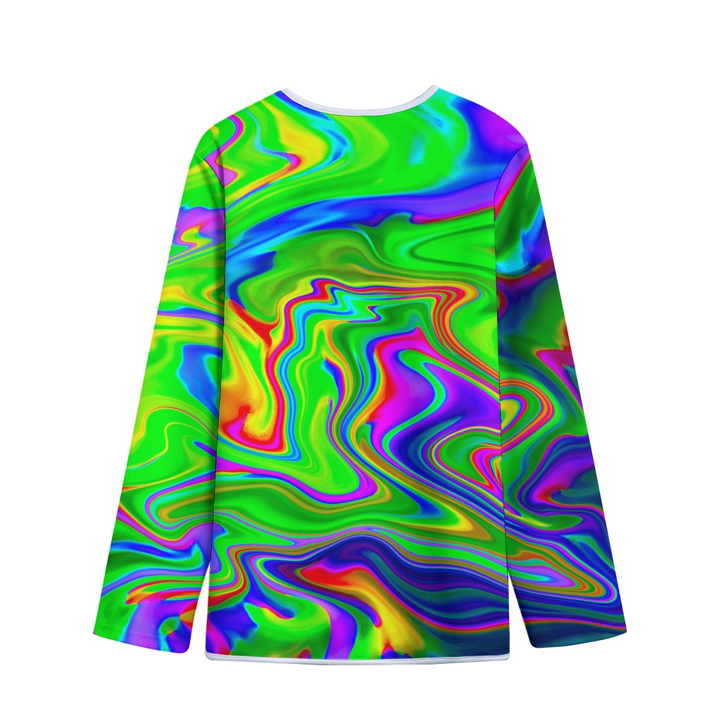 Green Abstract Liquid Trippy Print Long Sleeve Short Coat