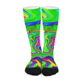 Green Abstract Liquid Trippy Print Long Socks