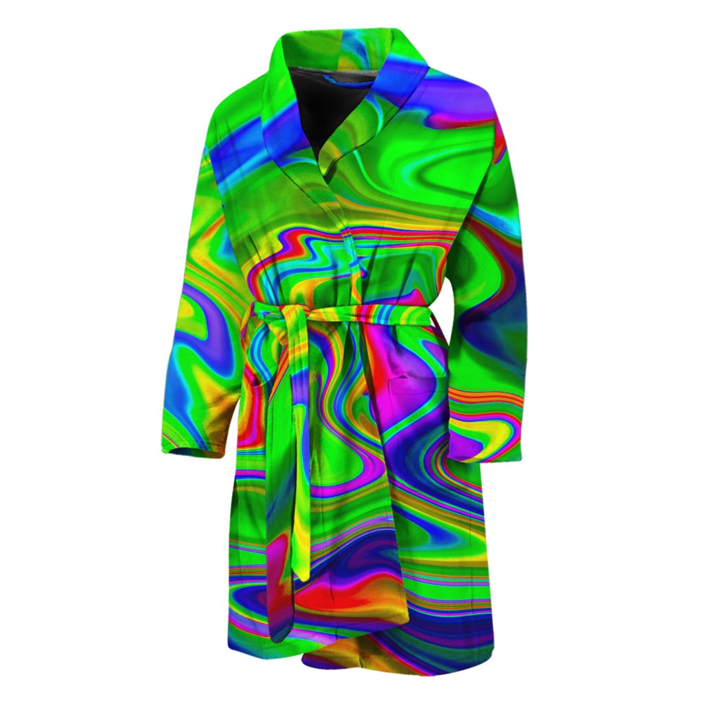 Green Abstract Liquid Trippy Print Men's Bathrobe
