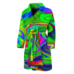 Green Abstract Liquid Trippy Print Men's Bathrobe