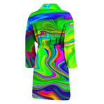 Green Abstract Liquid Trippy Print Men's Bathrobe