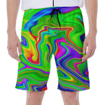 Green Abstract Liquid Trippy Print Men's Beach Shorts
