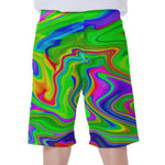 Green Abstract Liquid Trippy Print Men's Beach Shorts