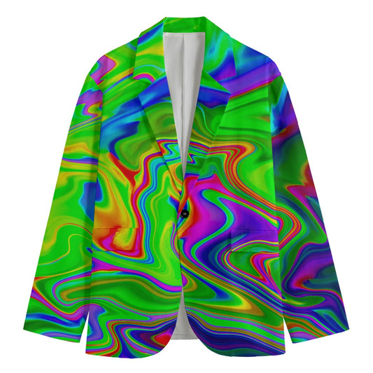 Green Abstract Liquid Trippy Print Men's Blazer