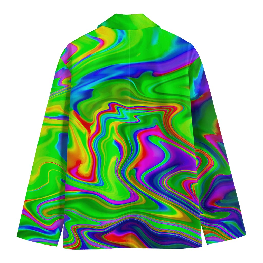 Green Abstract Liquid Trippy Print Men's Blazer