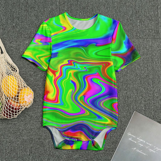 Green Abstract Liquid Trippy Print Men's Bodysuit