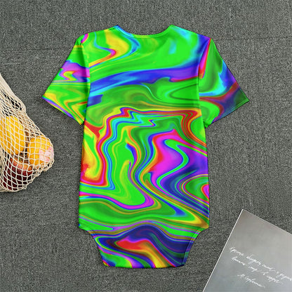 Green Abstract Liquid Trippy Print Men's Bodysuit