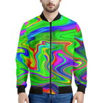 Green Abstract Liquid Trippy Print Men's Bomber Jacket