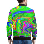 Green Abstract Liquid Trippy Print Men's Bomber Jacket