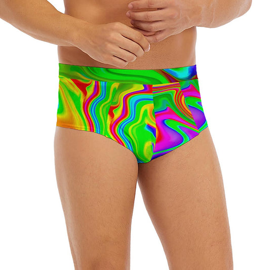 Green Abstract Liquid Trippy Print Men's Briefs