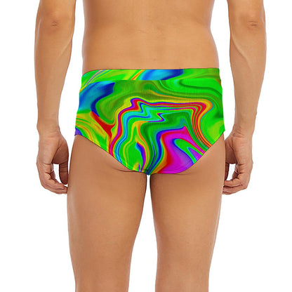 Green Abstract Liquid Trippy Print Men's Briefs