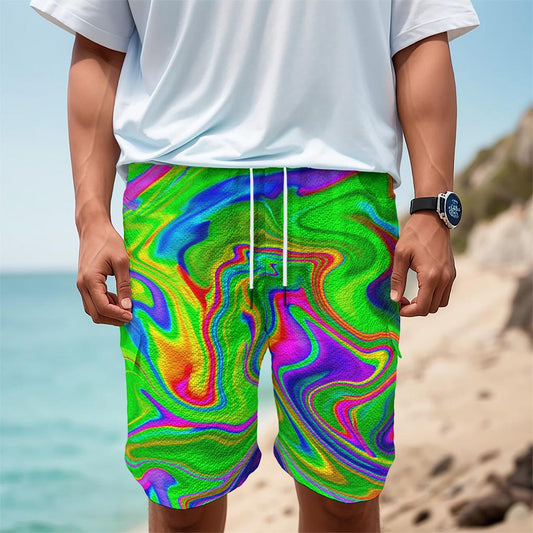 Green Abstract Liquid Trippy Print Men's Cargo Shorts