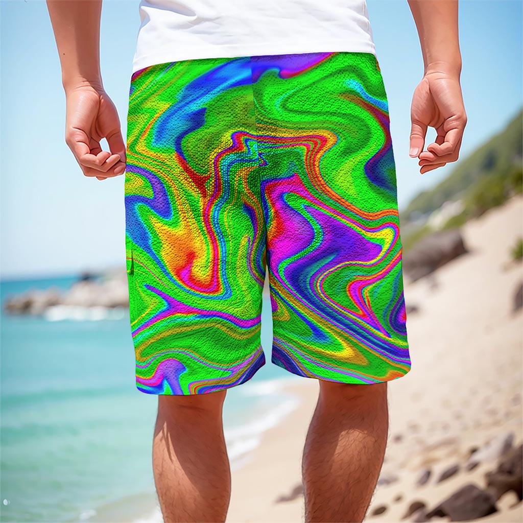 Green Abstract Liquid Trippy Print Men's Cargo Shorts