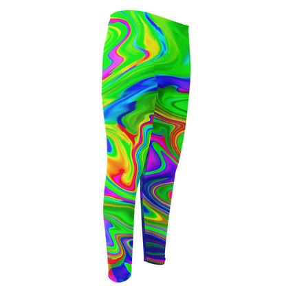 Green Abstract Liquid Trippy Print Men's Compression Pants