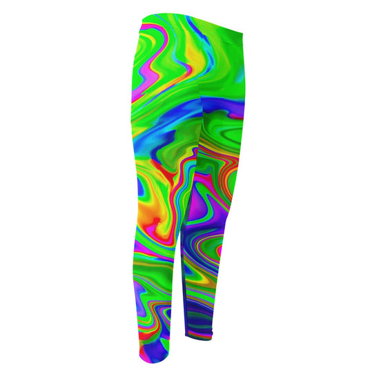 Green Abstract Liquid Trippy Print Men's Compression Pants
