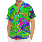 Green Abstract Liquid Trippy Print Men's Deep V-Neck Shirt