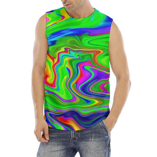Green Abstract Liquid Trippy Print Men's Fitness Tank Top