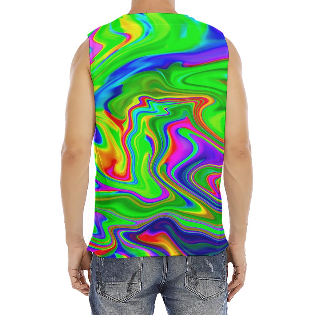 Green Abstract Liquid Trippy Print Men's Fitness Tank Top