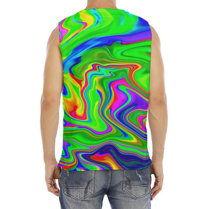 Green Abstract Liquid Trippy Print Men's Fitness Tank Top