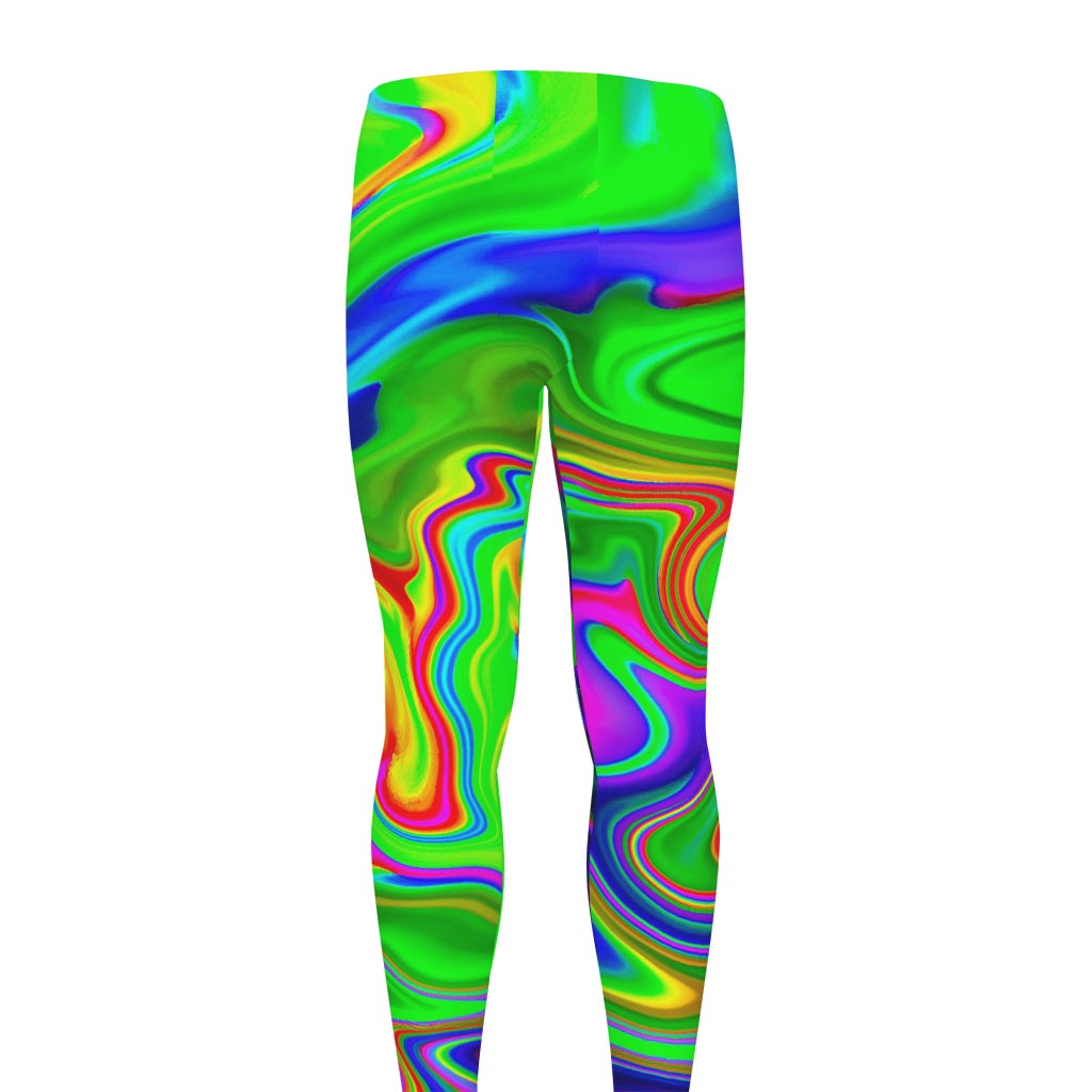 Green Abstract Liquid Trippy Print Men's leggings