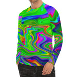 Green Abstract Liquid Trippy Print Men's Long Sleeve Rash Guard