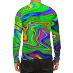 Green Abstract Liquid Trippy Print Men's Long Sleeve Rash Guard