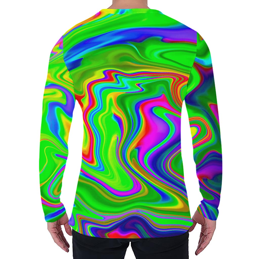 Green Abstract Liquid Trippy Print Men's Long Sleeve T-Shirt