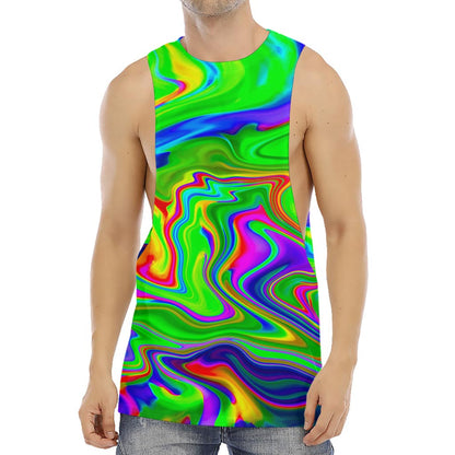 Green Abstract Liquid Trippy Print Men's Muscle Tank Top