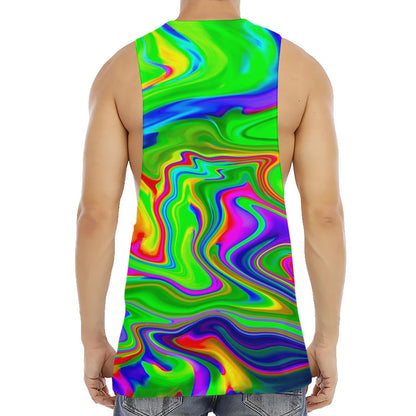 Green Abstract Liquid Trippy Print Men's Muscle Tank Top